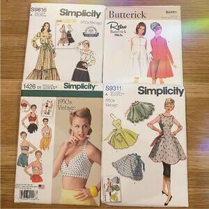 Set of 4 Vintage Butterick, & Simplicity Sewing Patterns, New Unused!